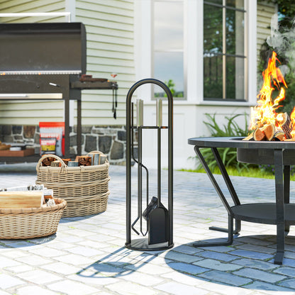 5 Pieces Fireplace Tools Set, Metal Fireplace Accessories Fireside Companion Set with Broom, Shovel, Poker and Bucket, Silver