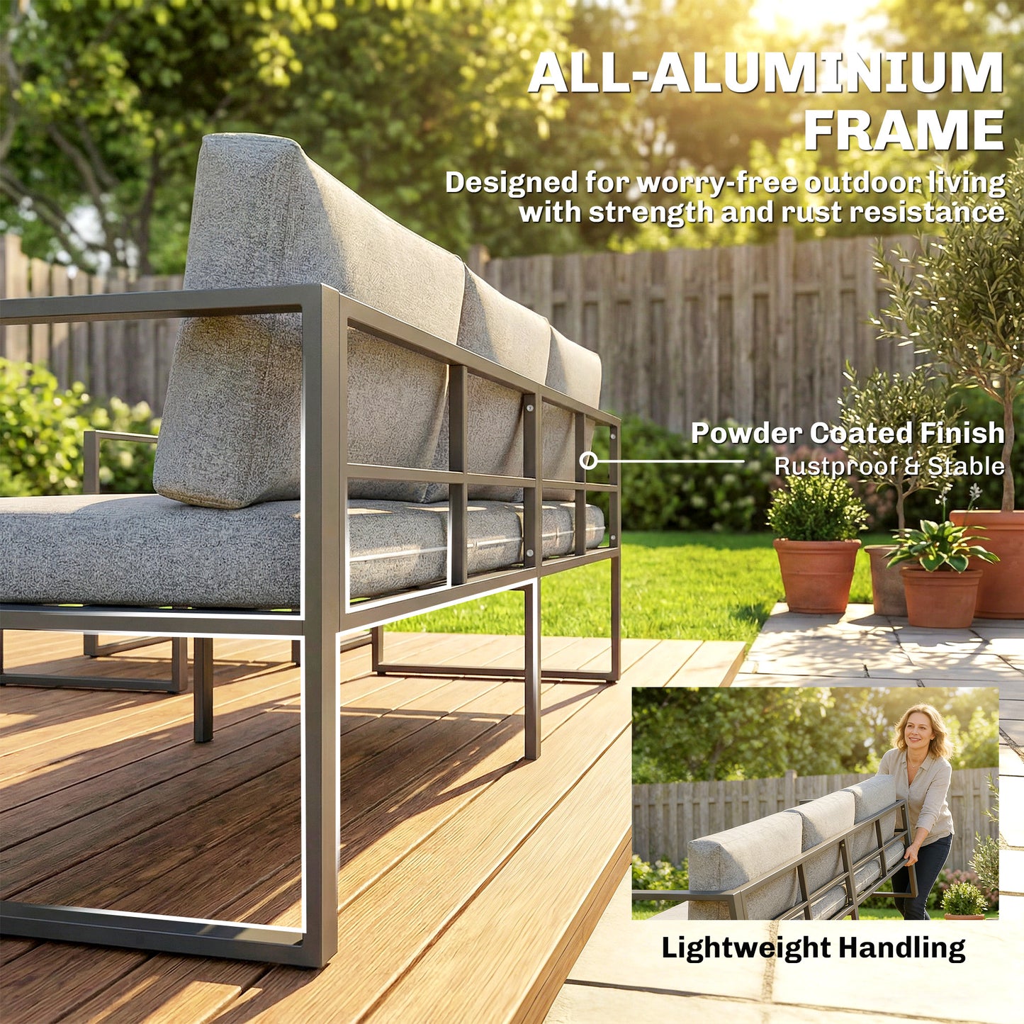 4 Piece Outdoor Garden Furniture Set, Patio Furniture with 3-Seater Sofa, Armchairs and Coffee Table