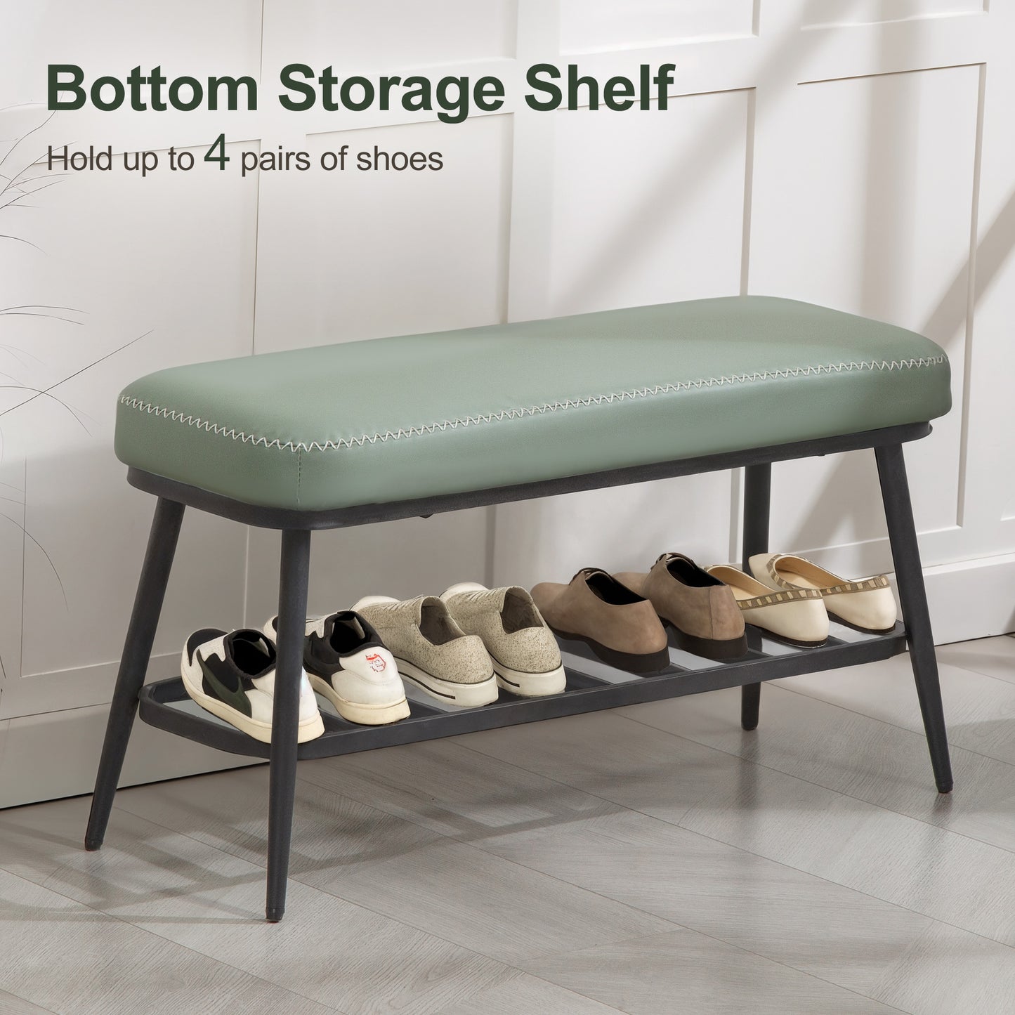 PU Leather Shoe Storage Bench - Green