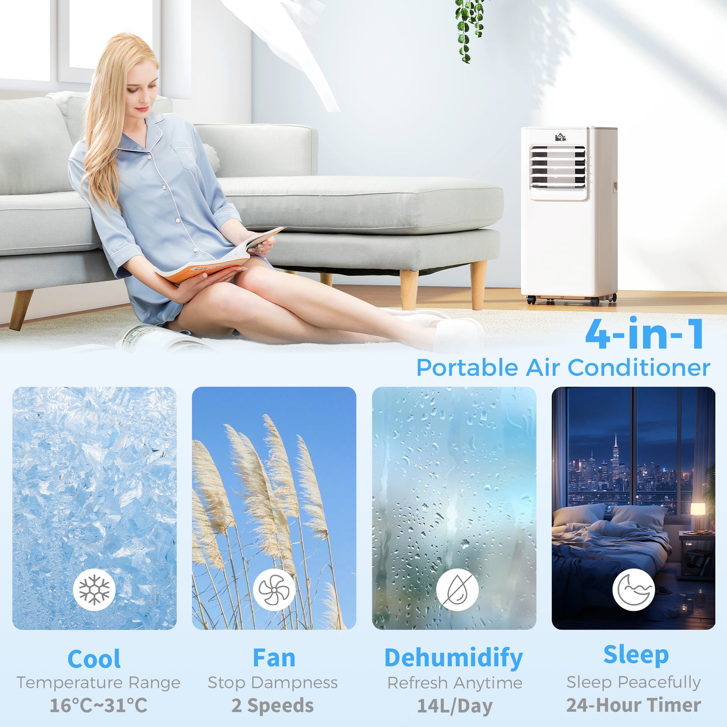 5000 BTU Portable Air Conditioner, 4-in-1 Air Conditioning Unit, Dehumidifier, Cooling, Fan, Sleep Mode, with Remote Control