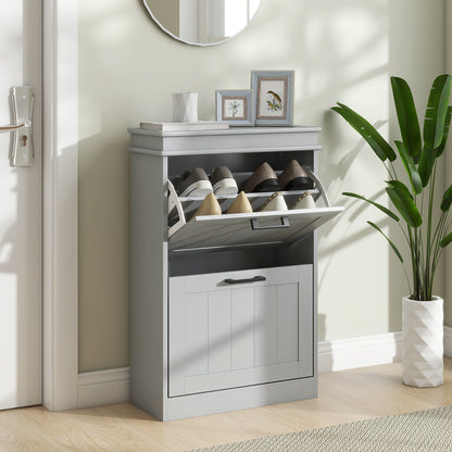 Two-Drawer Minimalistic 10-Shoe Cabinet - Grey