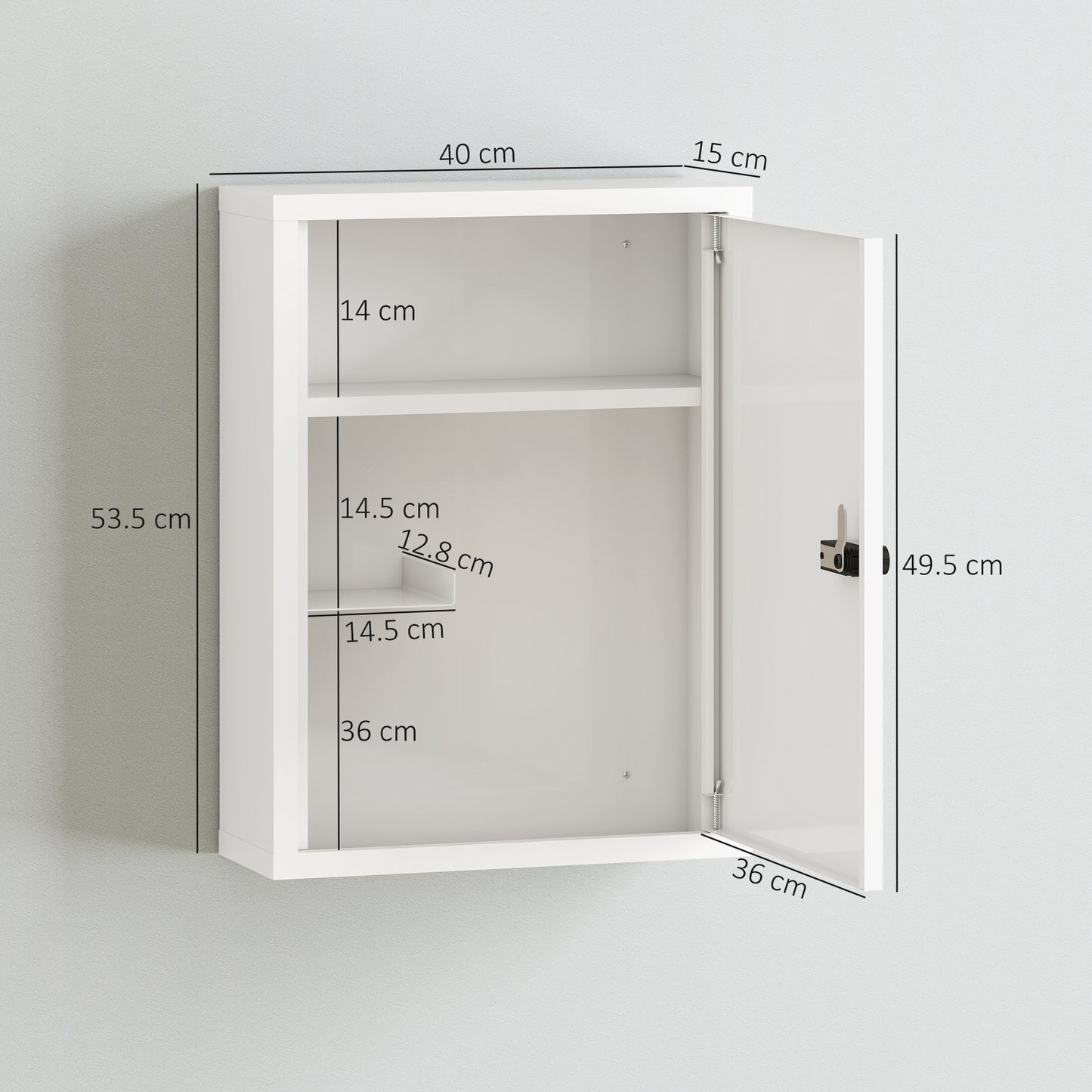 Wall Mount Medicine Cabinet, Bathroom Cabinet with Combination Lock, Door and Storage Shelves, White