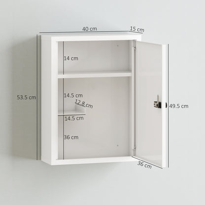 Wall Mount Medicine Cabinet, Bathroom Cabinet with Combination Lock, Door and Storage Shelves, White