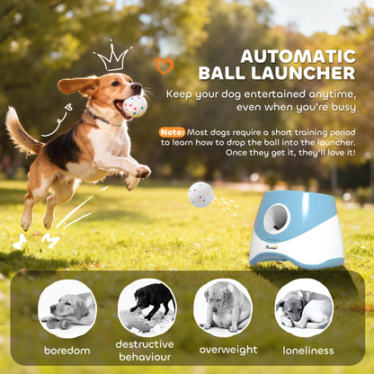 Automatic Dog Ball Launcher with 5 ETPU Balls 5.8 cm, 3 Distance Settings 6/10/14 m, Blue