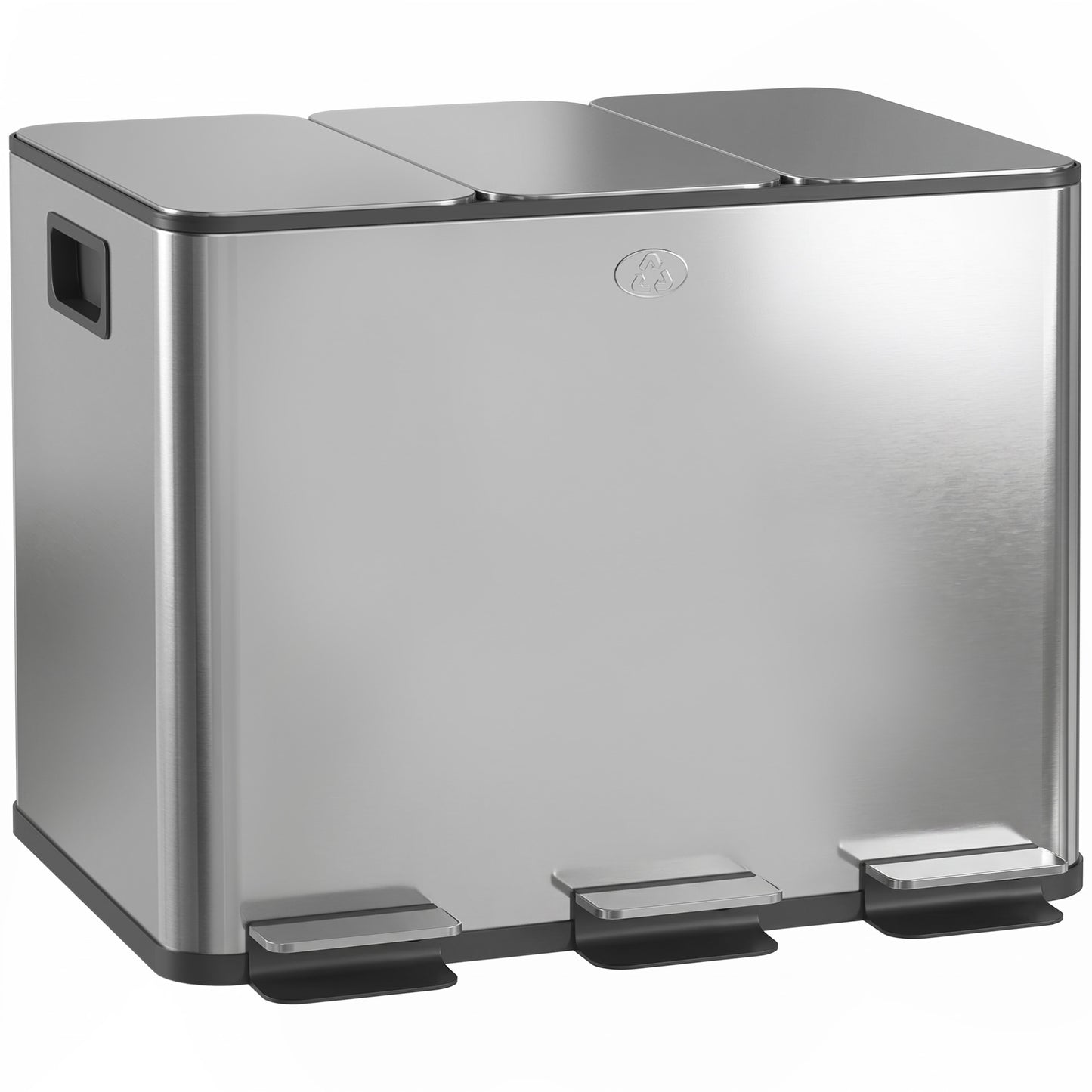 3 x 20L Pedal Bin, Steel Triple Kitchen Bin with Soft Close Lid, Removable Inner Buckets, Fingerprint-Proof, Silver Tone