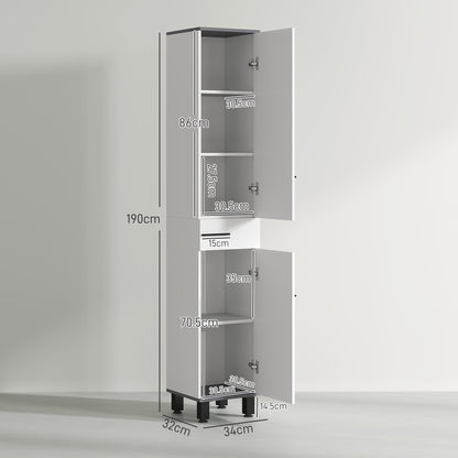 190cm Slim Bathroom Storage Cabinet - White