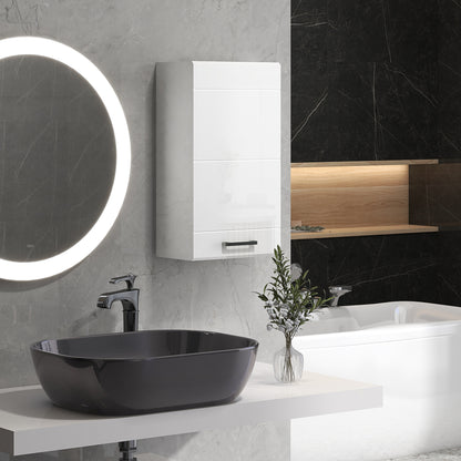 Bathroom Wall Cabinet, High Gloss Bathroom Storage Cabinet with Soft-Close Door, 3 Shelves, Adjustable Shelf, White