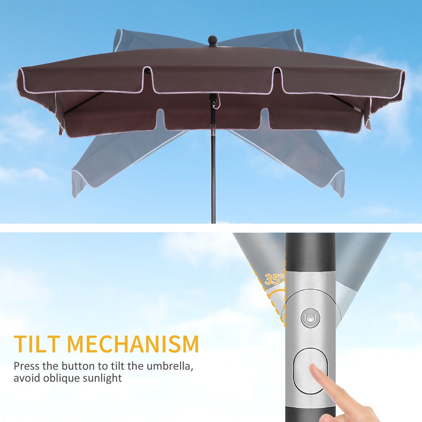 Garden Parasol Umbrella, Outdoor Market Table Umbrella with Ruffles & Aluminium Pole