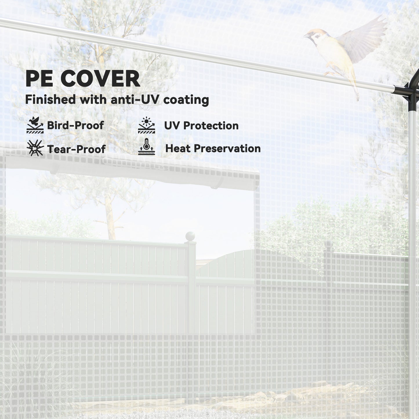 Polyethylene Walk-in Polytunnel Greenhouse with Roll-up door and UV-resistant plastic cover, 2 x 3(m), White