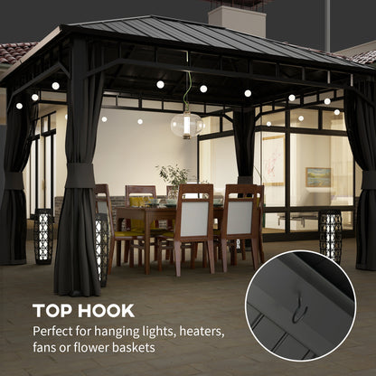 3 x 4m Hardtop Gazebo with Galvanised Steel Roof and Water Gutter, Waterproof Permanent Pavilion Garden Gazebo