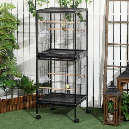 Bird Cage Budgie Cage 2 In 1 Large Aviary with Wheels Removable Trays for Finch Canaries Cockatiels Black