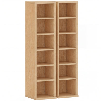 Set of 2 CD Media Display Shelf Unit Tower Rack with Adjustable Shelves, Natural