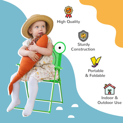 Kids Folding Picnic Table Chair Set w/ Parasol, Green