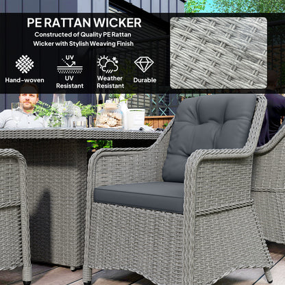 6 Seater Rattan Garden Dining Set with Cushions, Aluminium Outdoor Patio Furniture Set for Garden Gatherings & Outdoor Dining