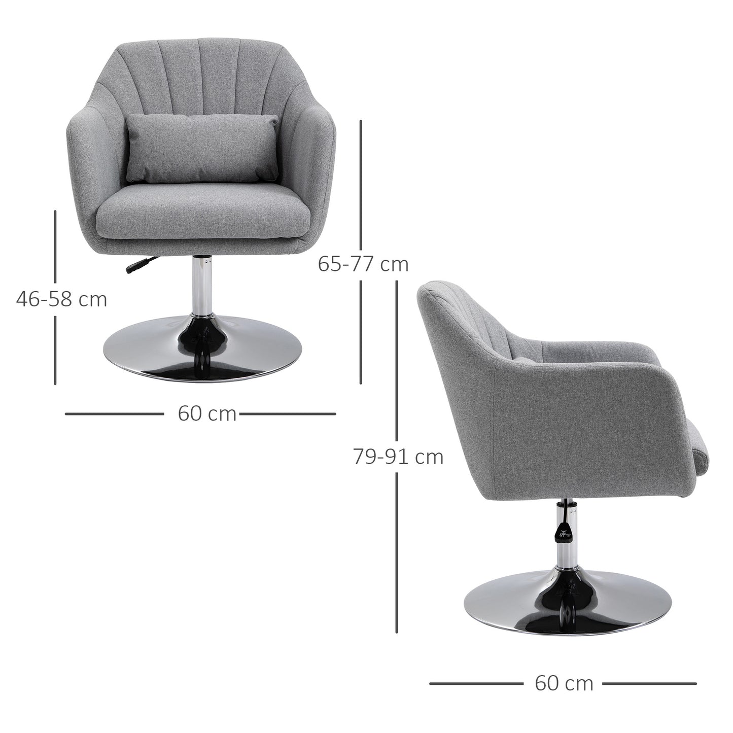 Swivel Accent Chair, Linen Fabric Tub Vanity Chair, Modern Armchair with Adjustable Height and Lumbar Support for Living Room