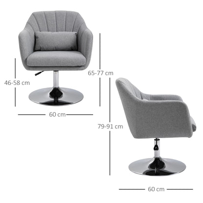 Swivel Accent Chair, Linen Fabric Tub Vanity Chair, Modern Armchair with Adjustable Height and Lumbar Support for Living Room