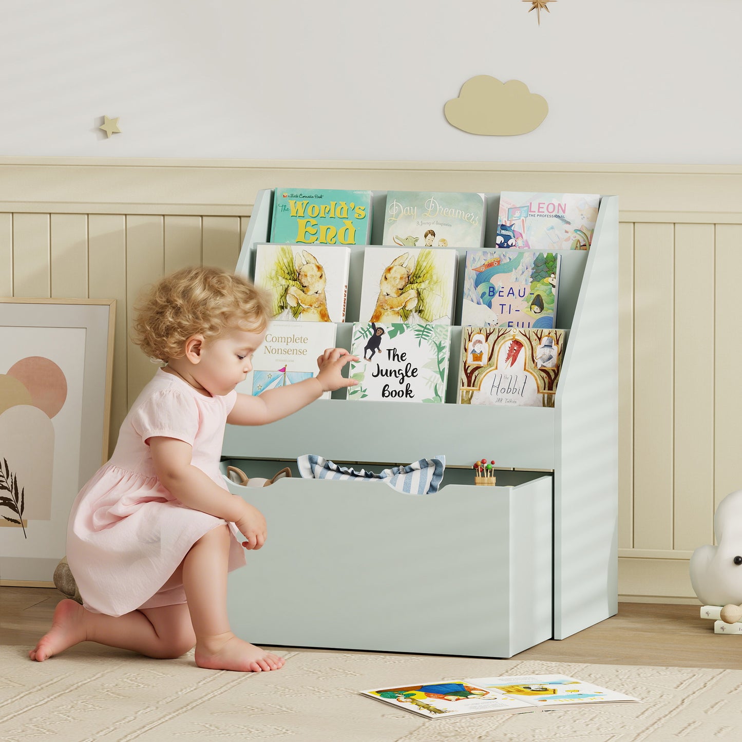 Bookcase for Kids with Shelves, Drawer, Bookcase for Bedroom, Playroom, Green