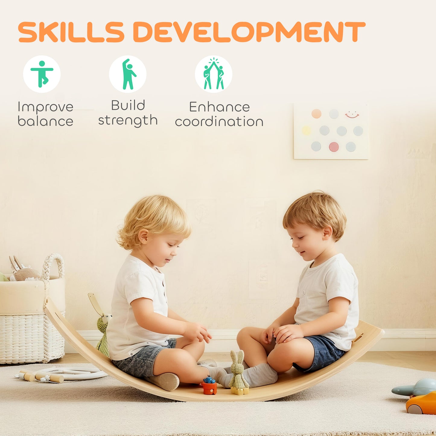 Kids Wooden Balance Board with Rope, Wooden Wobble Board with Felt for Sensory Play, for Toddler 3-6 Years Old