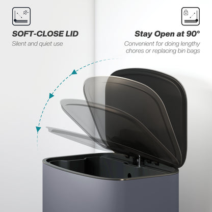 50L Kitchen Bin with Soft-Close Lid and Stay-Open Function, Stainless Steel Pedal Bin with Removable Inner Bucket