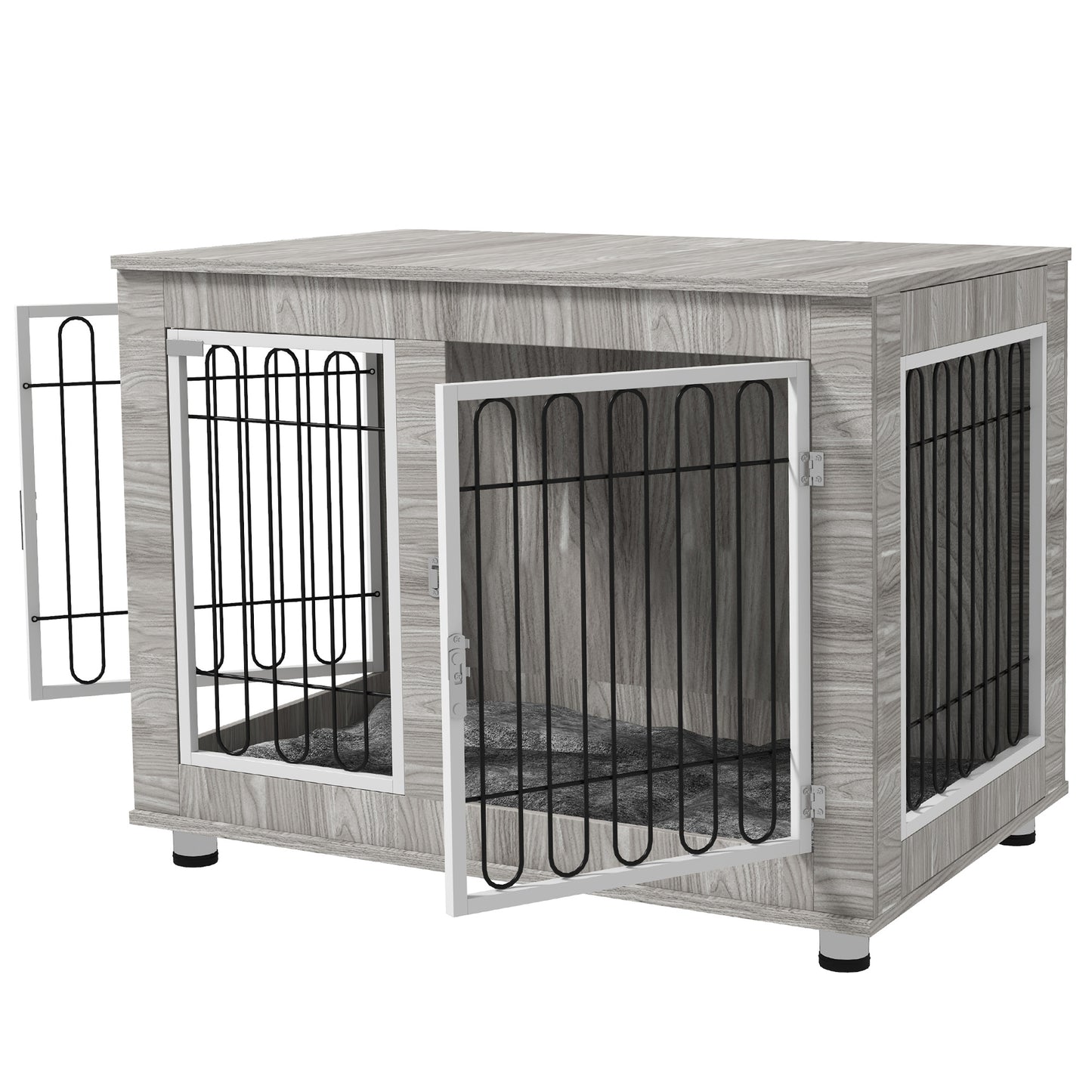 Dog Crate Furniture, Dog Cage End Table. with Soft Cushion, Double Door, for Large Dogs, Grey