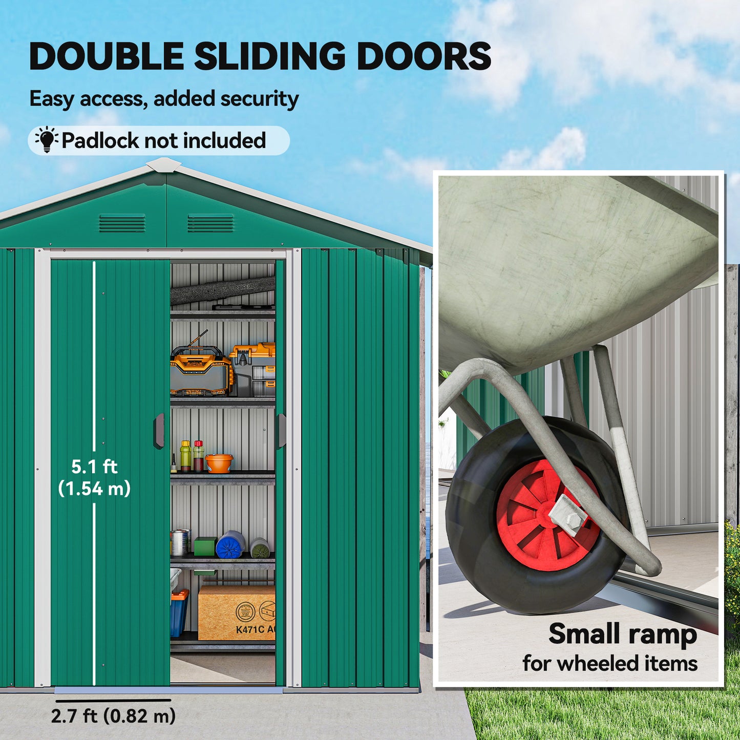 6.5ft x 3.5ft Metal Garden Storage Shed for Outdoor Tool Storage with Double Sliding Doors, Green