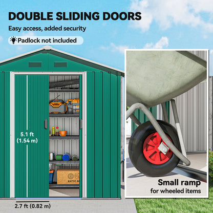 6.5ft x 3.5ft Metal Garden Storage Shed for Outdoor Tool Storage with Double Sliding Doors, Green
