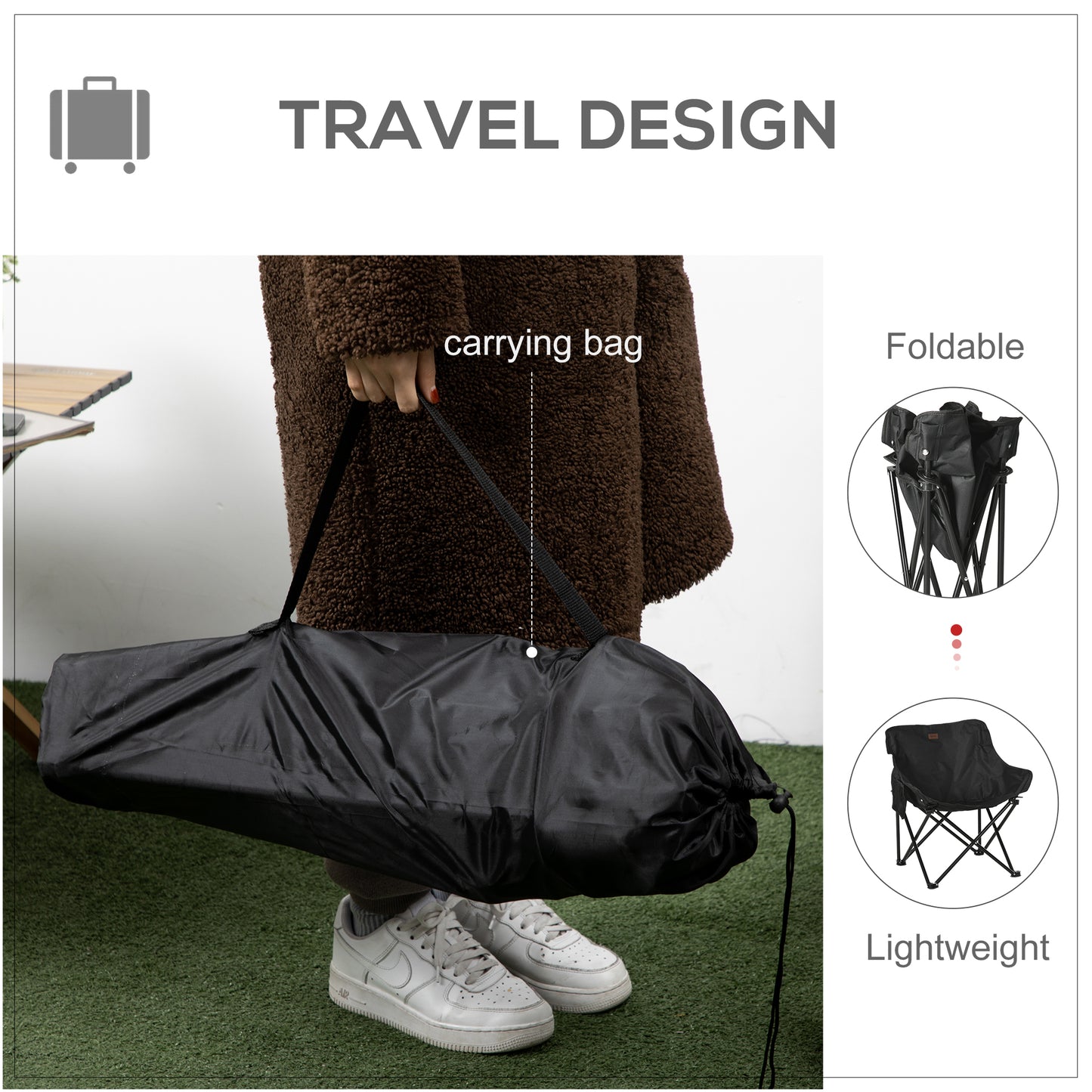 Camping Chair, Lightweight Folding Chair with Carrying Bag and Storage Pocket, Perfect for Festivals, Fishing