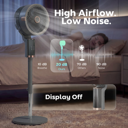 20 dB Silent Standing Fan for Bedroom, 44" Pedestal Fan with 90° Oscillating, 8 Speeds and LED Light, Grey