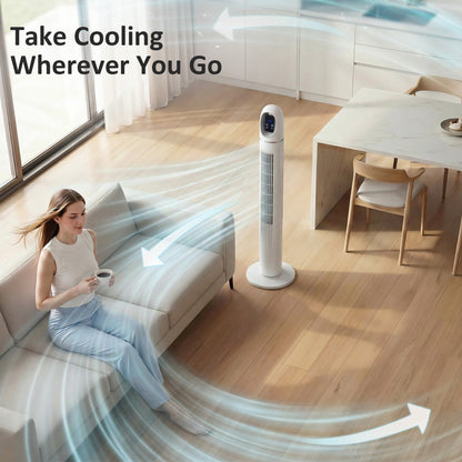 Tower Fan for Bedroom, Standing Floor Fan with Oscillating, 3 Modes, 3 Speeds, 24 Hour Timer, White