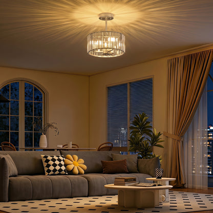 Semi Flush Mount Modern Crystal Chandelier Ceiling Light, Crystal Ceiling Light Fixture with E14 Base, Silver Tone