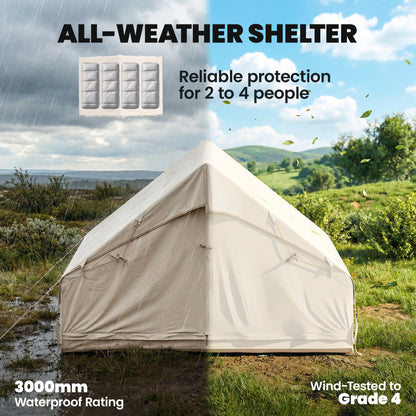 Inflatable Tent Waterproof for Camping Blow Up Tent with Pump Carry Bag for 2-4 Person, Beige