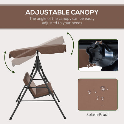 3 Seater Garden Swing Chair, Outdoor Swing Chair with Adjustable Canopy, Mental Frame & Cushions, Brown