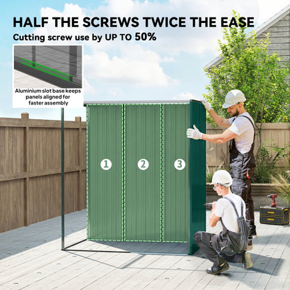 5 x 3.5ft Metal Garden Storage Shed with Effortless Assembly and 2 Pairs of Gloves, Waterproof Outdoor Shed, Green