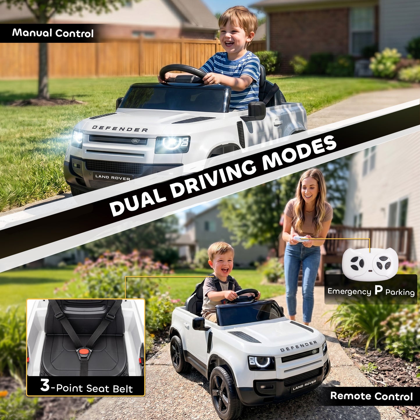 Land Rover Licensed 12V Kids Ride on Car with Remote, Suspension, Slow Start, 3 Speeds, Lights, Music, Horn, White