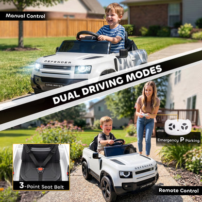 Land Rover Licensed 12V Kids Ride on Car with Remote, Suspension, Slow Start, 3 Speeds, Lights, Music, Horn, White