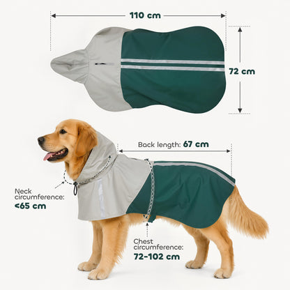 Dog Raincoat with Hood, Waterproof & Breathable Rain Jacket with Leash Hole, for Large Dogs, Green, L
