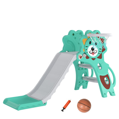 Baby Slide with Basketball Hoop, Climber, Easy to Assemble Kids Slide for Indoor Use, for Ages 18-36 Months - Blue