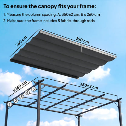 Retractable Pergola Cover, 3.5 x 2.6 m Replacement Canopy Fabric for 4 x 3 m Frame, Roof Top Only, Dark Grey