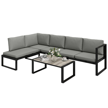 4 Piece Garden Furniture Set, Garden Sofa Set with 2 Loveseats, Armless Chair, Coffee Table for Balcony, Dark Grey