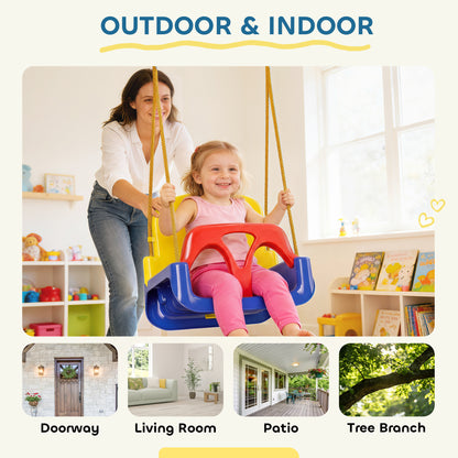 3 in 1 Detachable Kids Swing Seat with Seatbelt, Adjustable Rope for Indoor, Outdoor, Dark Blue