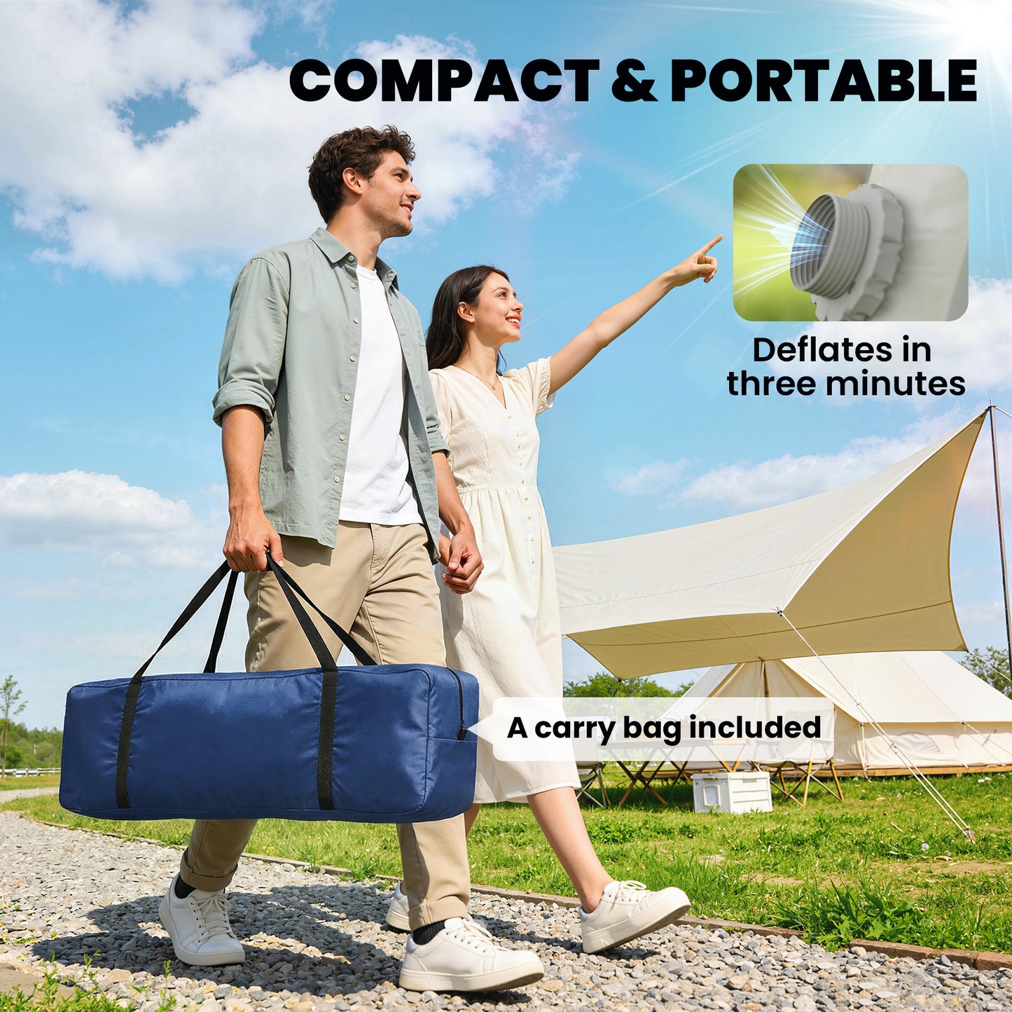 Inflatable Camping Tent w/ Hand Pump, Easy Setup 1/2 Person Blow Up Tent, Dark Blue