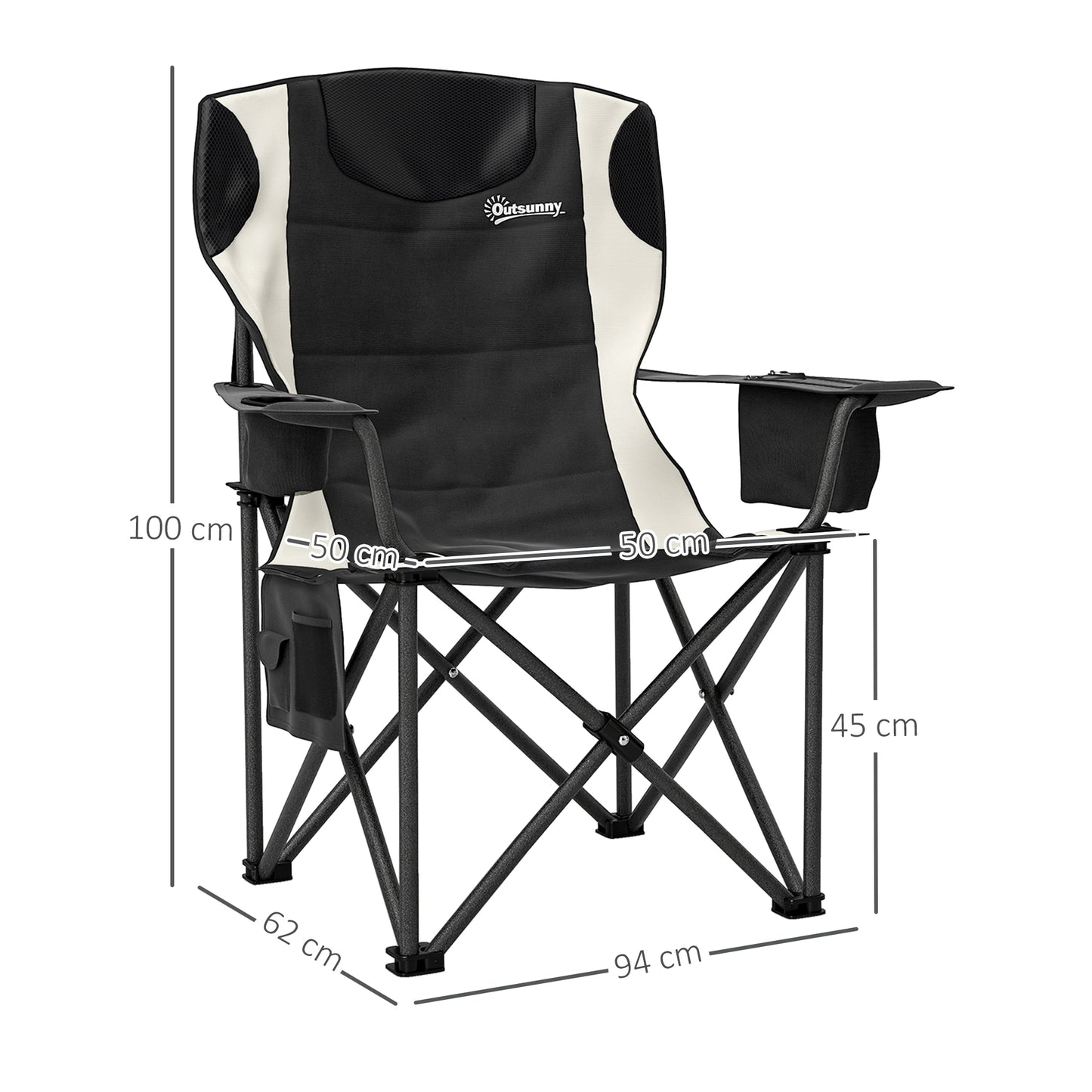 Set of 2 Folding Camping Chairs, Padded Camping Chairs with Adjustable Armrests