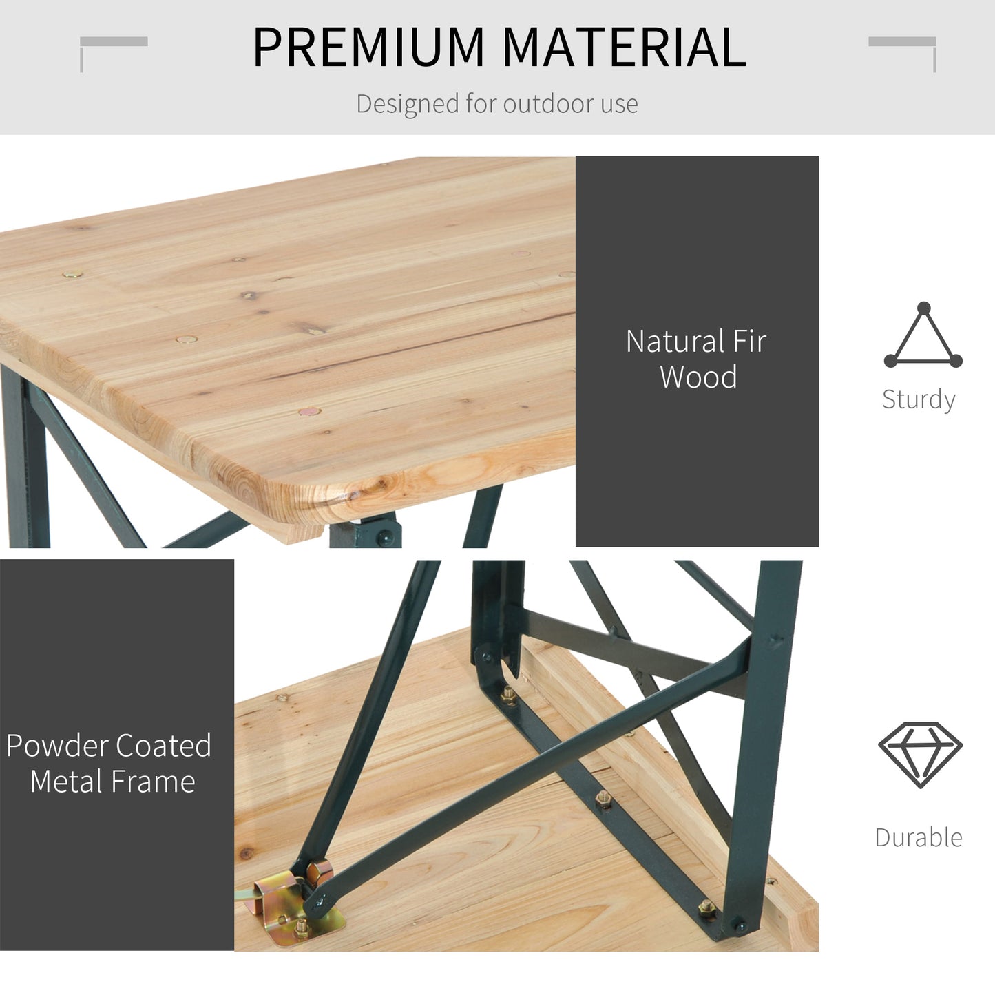 Portable Folding Camping Picnic Trestle Beer Table and 2 Bench Set Wooden Garden Furniture Patio Dining Party BBQ Chairs Stoo