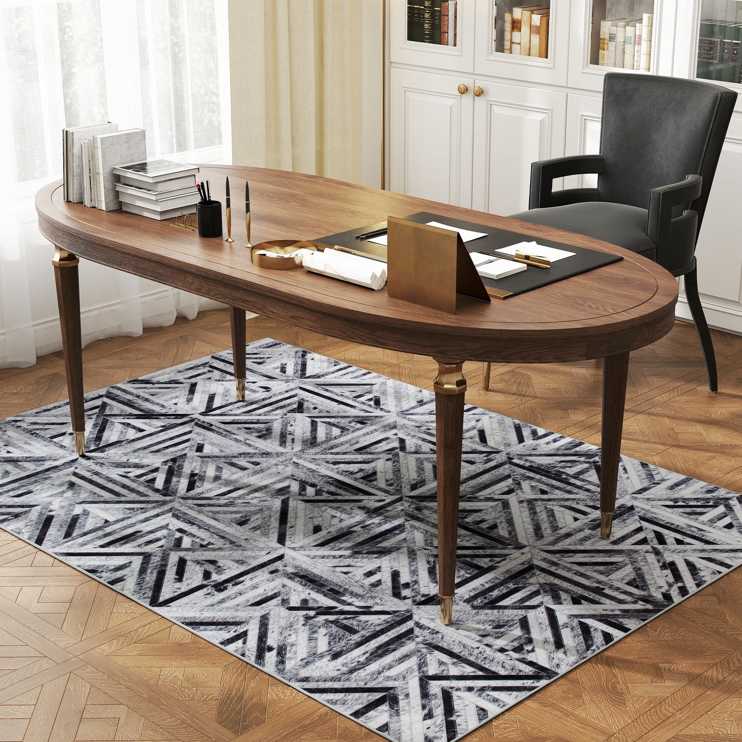 Modern Area Rug, Triangle Pattern Non-Slip Washable Rug, Chenille Floor Carpet for Living Room, Bedroom, Dining Room