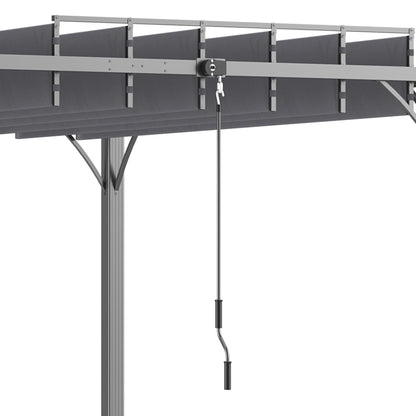 4 x 3(m) Outdoor Pergola with Retractable Roof, Aluminium Louvered Patio Gazebo Canopy for Garden, Patio, Grey