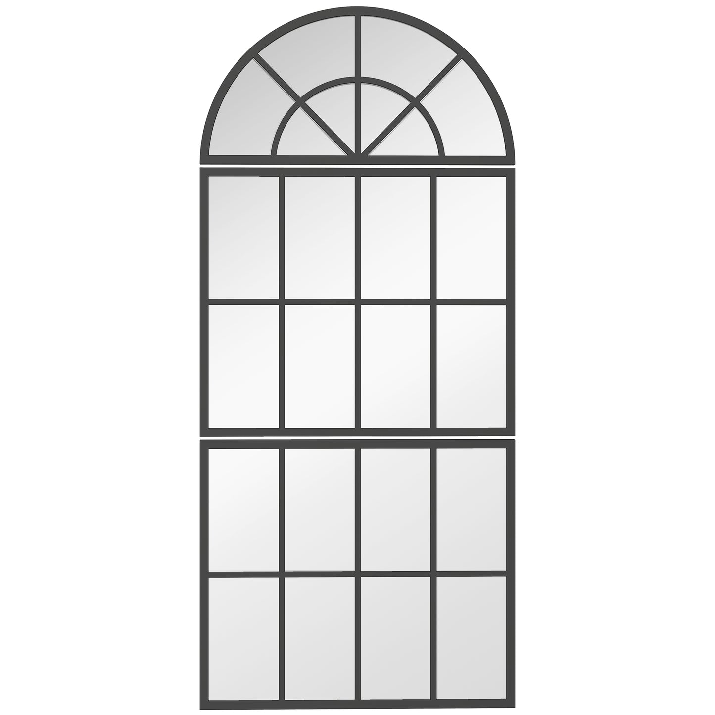 Large Arched Wall Mirror with Metal Grid, 3-Piece Split Window Mirrors, 120 x 54 cm, Black