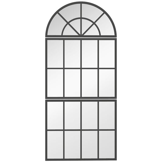 Large Arched Wall Mirror with Metal Grid, 3-Piece Split Window Mirrors, 120 x 54 cm, Black