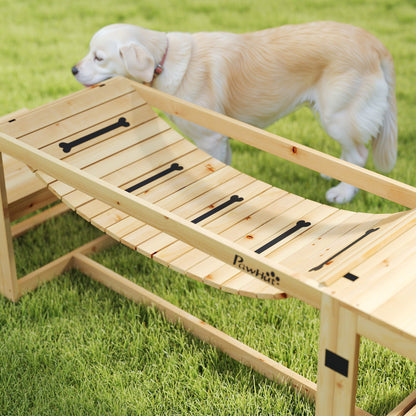 3 Pieces Wooden Dog Agility Training Equipment with Soft Bridge, Pause Platform and Pet Stair for Outdoor, Natural Wood