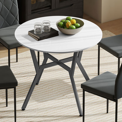 Dining Table, Round Kitchen Table with Black Legs for Living Room, Dining Room 90 x 76 cm, High Gloss White
