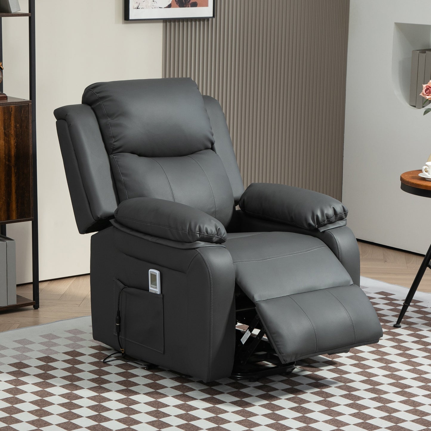 Riser and Recliner Chair with Vibration Massage, PU Leather Power Lift Chair for Elderly, Dark Grey